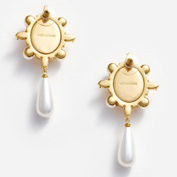 Self-Portrait Gold Pearl Droplet Earrings - Picture 3 of 6